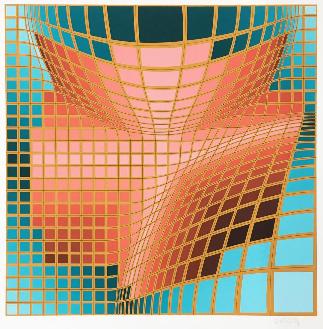 Victor Vasarely - Edetta: Artist: Victor Vasarely Title: Edetta Year: 1984 Dimensions: 26 3/4in. by 26 3/4in. Edition: From the rare limited edition Medium: Silkscreen in Colors on Paper