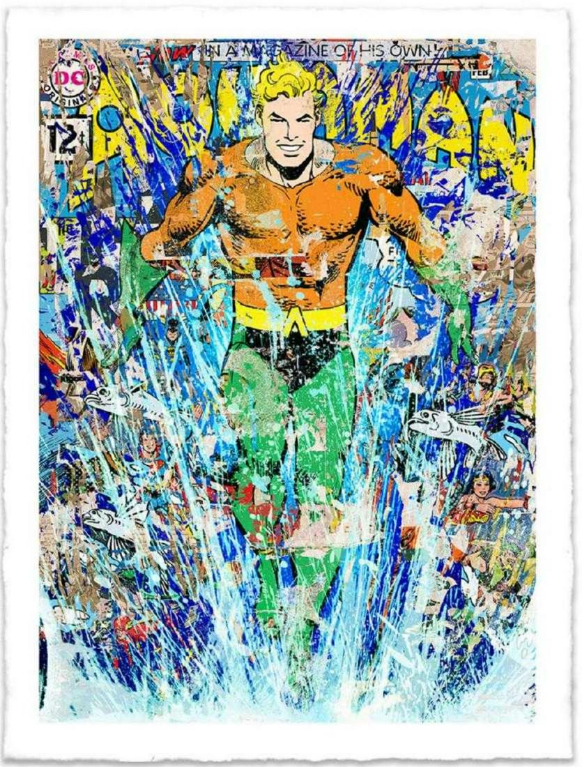 Mr. Brainwash - Aquaman: Artist: Mr. Brainwash Title: Aquaman Year: 2018 Dimensions: 49in. by 37in. Edition: From the rare limited edition of 100 Medium: Original ten color serigraph on paper <