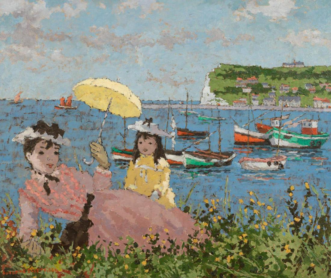 Suzanne Eisendieck - Bateaux a Fecamp: Artist: Suzanne Eisendieck Title: Bateaux a Fecamp Dimensions: 18 1/2in. by 21 3/4in. Edition: Unique one of a kind artwork Medium: Oil on canvas Condition: Exc