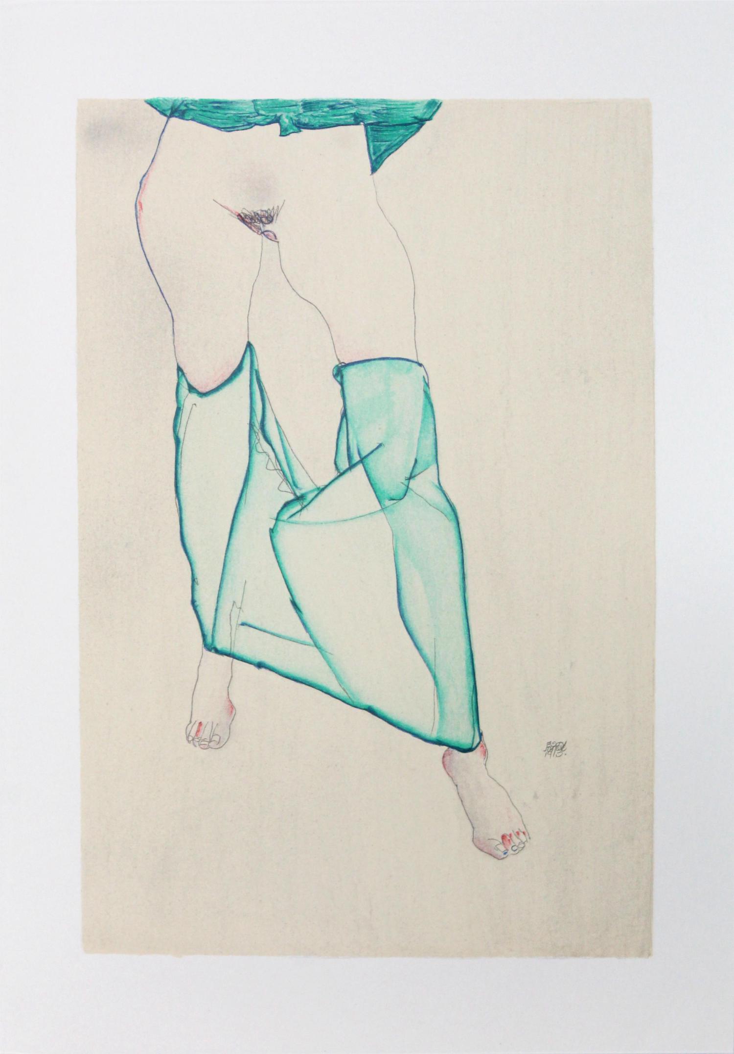 Egon Schiele (After) - Standing Female Nude from the: Artist: Egon Schiele (After) Title: Standing Female Nude from the Waist Down with Green Garment Year: 2007 Dimensions: 12 5/8in. by 19 5/8in. Edition: From the rare limited ed