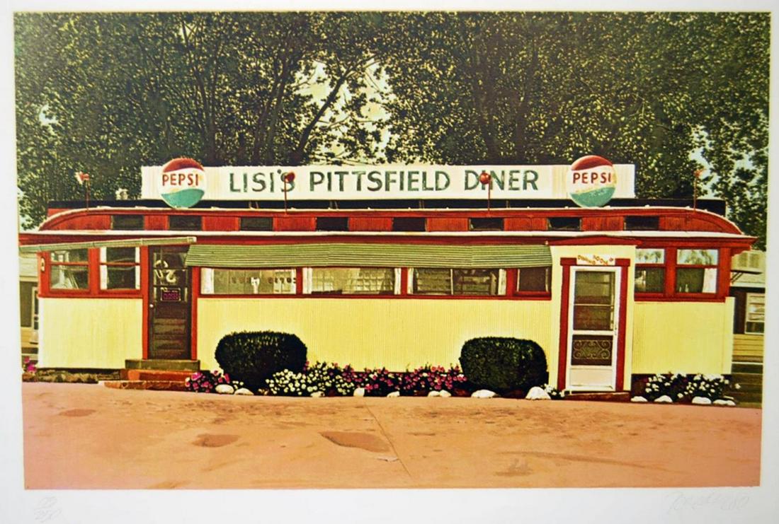 John Baeder - Lisi's Pittfield Diner: Artist: John Baeder Title: Lisi's Pittfield Diner Year: 1980 Dimensions: 22in. by 30in. Edition: From the rare limited edition Medium: Original serigraph on So