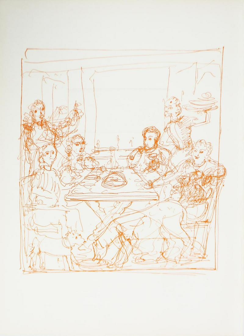 Andre Derain - Figures at the Table: Artist: Andre Derain Title: Figures at the Table Year: 1940 Dimensions: 13 3/4in. by 10in. Edition: From the Rare Limited Edition Publisher: Verve Su