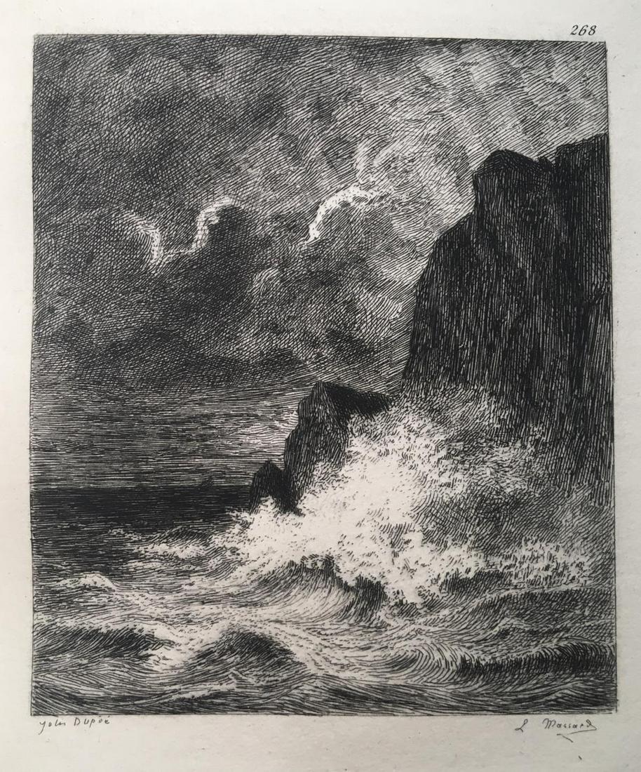Jules Dupre - Vague Battant Une Falaise: Artist: Jules Dupre Title: Vague Battant Une Falaise Year: 1873 Dimensions: 4 1/4in. by 3 3/4in. Edition: From the rare limited edition Publisher: Paris Maisons