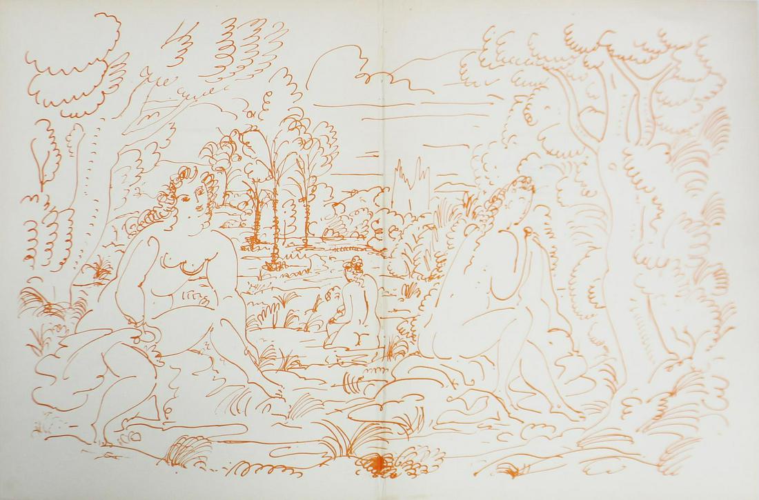 Andre Derain - Figures in a Pool: Artist: Andre Derain Title: Figures in a Pool Year: 1940 Dimensions: 21 1/2in. by 10in. Edition: From the Rare Limited Edition Publisher: Verve Suite