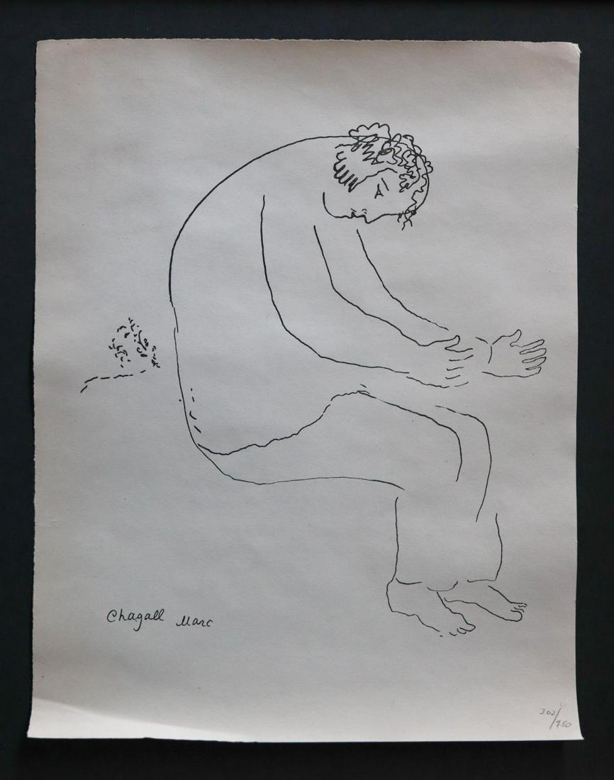 Marc Chagall - Man seated: Artist: Marc Chagall Title: Man seated Dimensions: 8.5in. by 11in. Edition: From the rare limited edition of 750 Publisher: Maeght Paris Medium: Original lithog