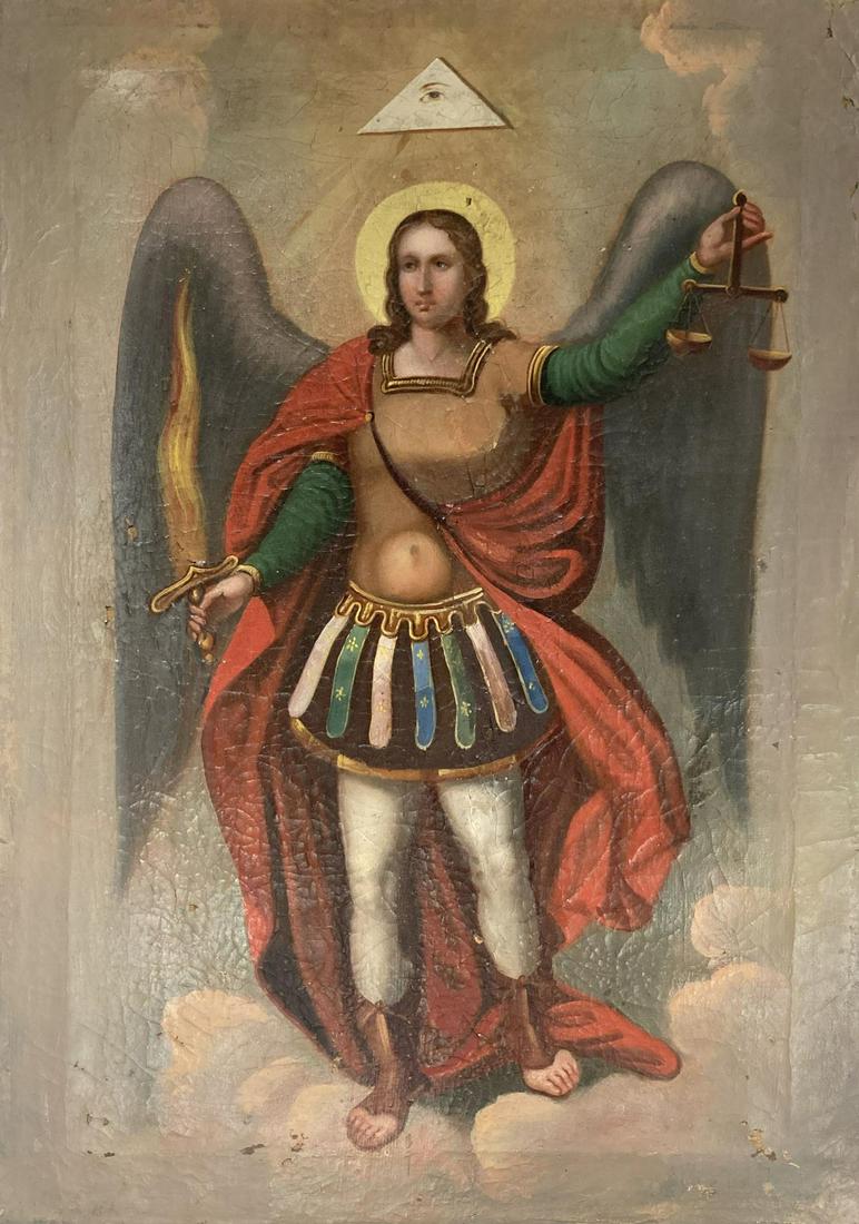 Unknown Artist - Antique Russian Icon of St. Michael on Canvas (1 of 1)