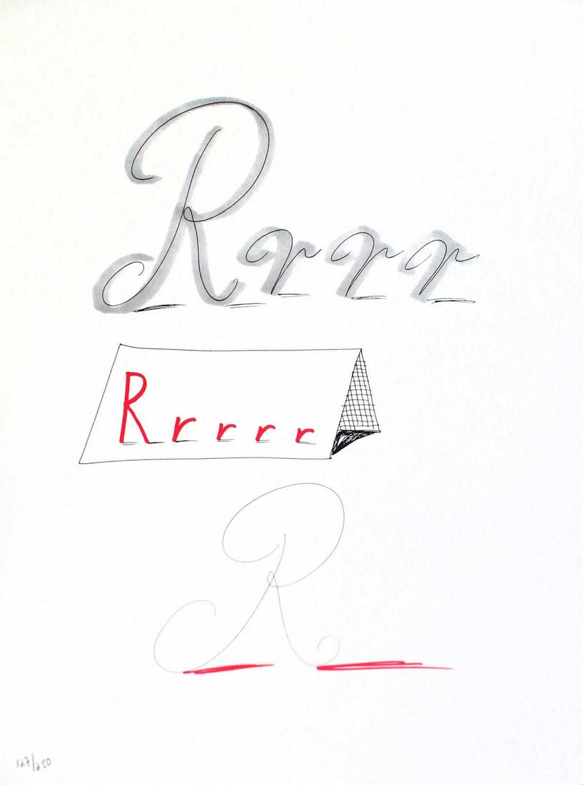 David Hockney - Letter R from "Hockney: Artist: David Hockney Title: Letter R from "Hockney's Alphabet" Year: 1991 Dimensions: 12 5/8in. by 9 5/8in. Edition: From the rare limited edition of 300 Publisher: Faber