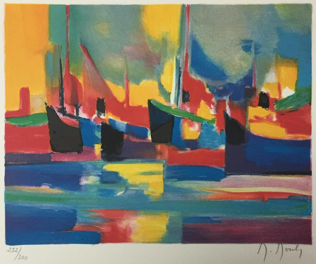 Marcel Mouly - Boutres Au Dubai: Artist: Marcel Mouly Title: Boutres Au Dubai Dimensions: 23 1/4in. by 31 3/4in. Edition: From the rare limited edition of 300 Medium: Original lithograph in colors on paper