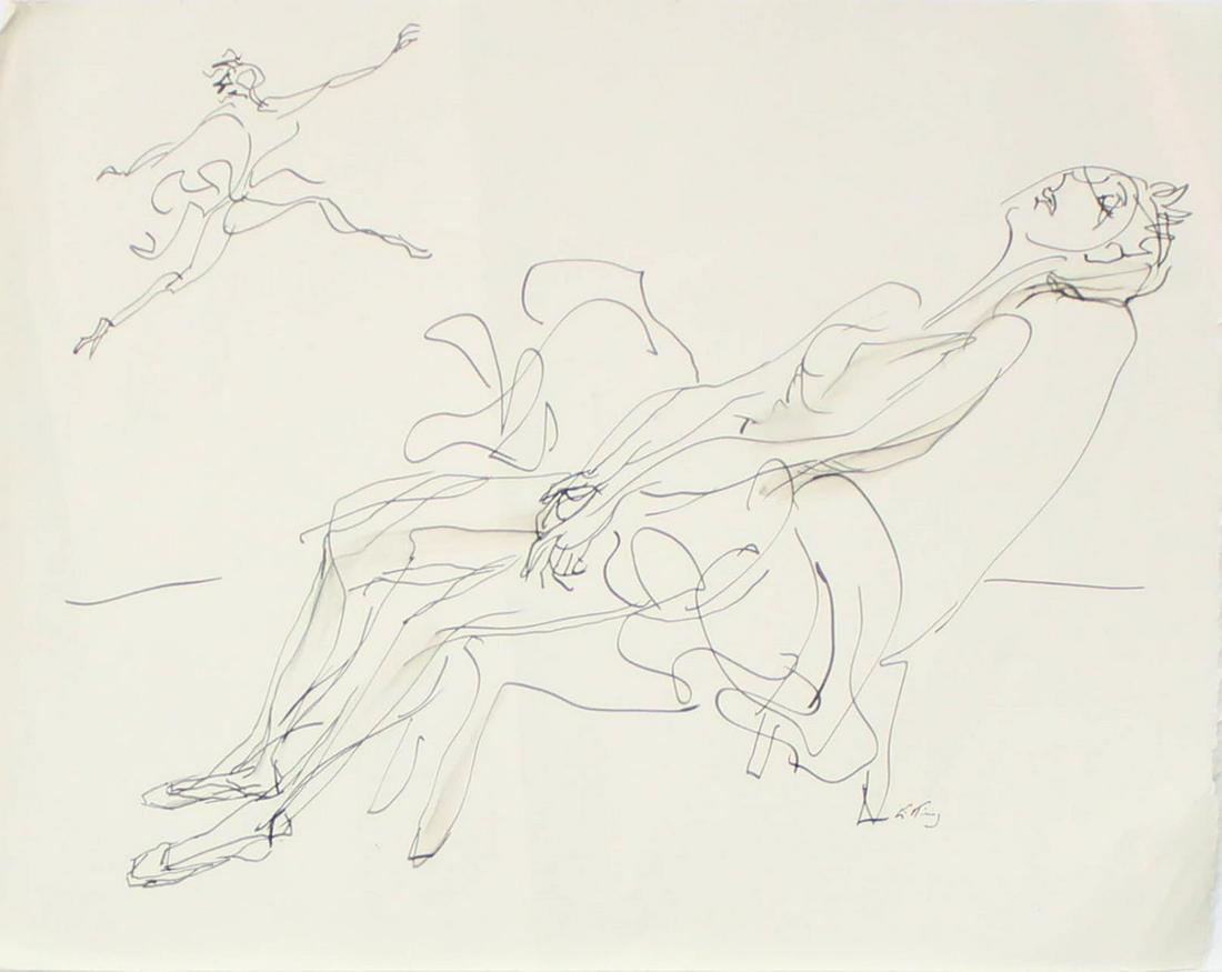 Emlen Etting - Two Figures: Artist: Emlen Etting Title: Two Figures Dimensions: 12 5/8in. by 10in. Edition: Unique One of a Kind Artwork Medium: Original Pen and Ink on Paper Condition: Ex