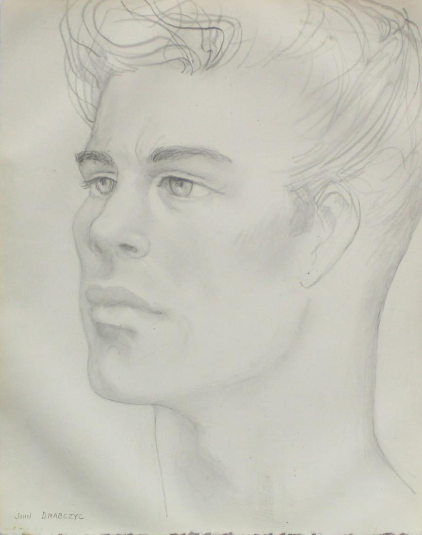 Emlen Etting - Johnny Drabczyc: Artist: Emlen Etting Title: Johnny Drabczyc Dimensions: 10in. by 12 7/8in. Edition: Unique One of a Kind Artwork Suite: Heads of Boys Medium: Original Pencil on