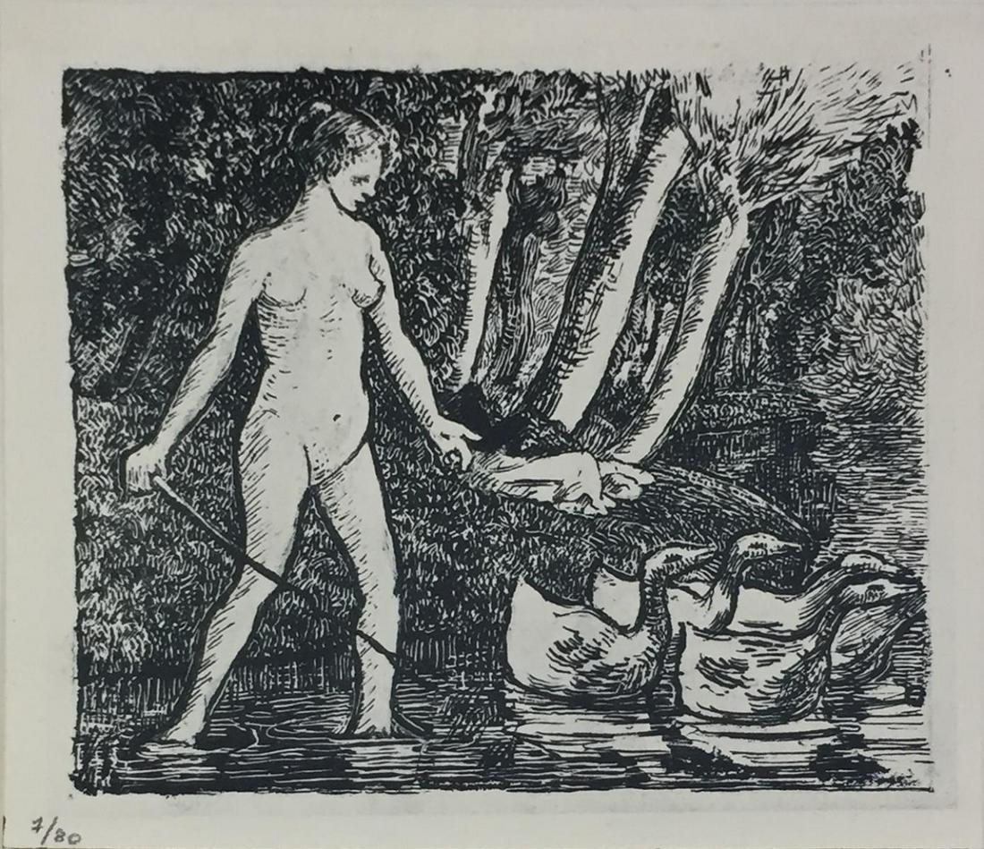 Camille Pissarro (After) - Nu Avec des Oies: Artist: Camille Pissarro (After) Title: Nu Avec des Oies Year: 1922 Dimensions: 9 3/8in. by 12 3/4in. Edition: From the Rare Limited Edition of 80 Publisher: Be