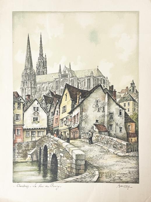Francis Barday - Chartres La Rue du Bourg: Artist: Francis Barday Title: Chartres La Rue du Bourg Year: 1930-1950 Dimensions: 15 3/4in. by 11 3/4in. Edition: From the rare limited edition Medium: Origina
