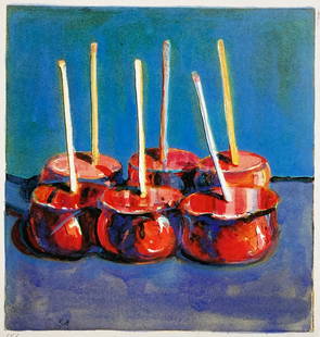 Wayne Thiebaud - Candy Apples: Artist: Wayne Thiebaud Title: Candy Apples Year: 1991 Dimensions: 9in. by 10.5in. Sheet Size Edition:From the Limited Edition Publisher: Chronicle <