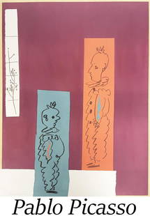 Pablo Picasso - Deux Clowns: Artist: Pablo PicassoTitle: Deux ClownsYear: 1954Dimensions: 21 1/4in. by 29 1/2in.Edition: From the limited edition of 50Medium: Original Lithograph in Colors on Wove PaperCondition: