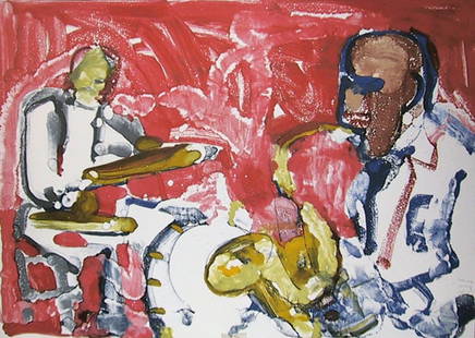 Romare Bearden - Out Chorus Rhythm Section: Artist: Romare BeardenTitle: Out Chorus Rhythm SectionYear: 1979Dimensions: 25in. by 34.5in.Edition: From the limited edition of 175Suite: JazzMedium: Original lithograph on paperSignature Details: