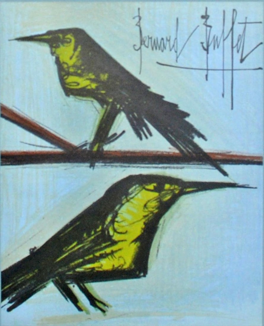 Bernard Buffet - Couple of Birds: Artist: Bernard Buffet Title: Couple of Birds Year: 1968 Dimensions: 9.5in. by 12.25in. Edition: From the rare limited edition Publisher: Mourlot Freres