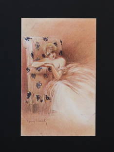 Louis Icart - Waiting on love: Artist: Louis Icart Title: Waiting on love Dimensions: 5.5in. by 3.5in. Edition: From the rare limited edition Medium: Original Lithograph on card. Comes Musuem matted and fra