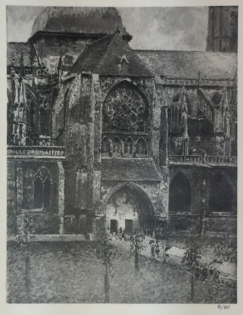Camille Pissarro (After) - Portail de L'Eglise St: Artist: Camille Pissarro (After) Title: Portail de L'Eglise St Jaques Dieppe Year: 1922 Dimensions: 9 3/8in. by 12 3/4in. Edition: From the Rare Limited Edition of 80