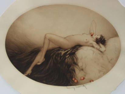 Louis Icart - Eve (Alternate Coloring): Artist: Louis Icart Title: Eve (Alternate Coloring) Year: 1928 Dimensions: 19in. by 24in. Edition: From the rare limited edition Medium: Original drypoint etch