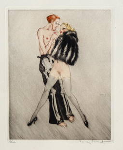 Louis Icart - Dancing 11: Artist: Louis Icart Title: Dancing 11 Year: 1938 Dimensions: 7in. by 5.5in. Edition: From the rare limited edition of 150 Suite: La Ronde des Dances