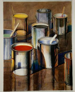 Wayne Thiebaud - Paint Cans: Artist: Wayne Thiebaud Title: Paint Cans Year: 1991 Dimensions: 9in. by 10.5in. Page Size Edition:From the Limited Edition Printed in 1991 plus Artist Proofs Pub