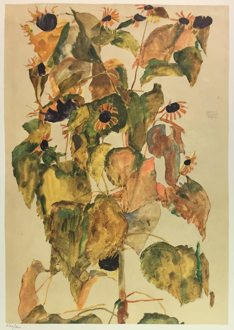 Egon Schiele (After) - Sunflowers: Artist: Egon Schiele (After) Title: Sunflowers Year: 1969 Dimensions: 19 3/4in. by 14 1/4in. Edition: From the Rare Limited Edition of 300 Publisher: Harry N. A