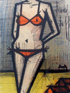 Bernard Buffet - Orange Bikini: Artist: Bernard Buffet Title: Orange Bikini Year: 1968 Dimensions: 9.5in. by 12.25in. Edition: From the rare limited edition Publisher: Mourlot Freres <