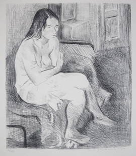 Raphael Soyer - Seated Women Pink Socks: Artist: Raphael Soyer Title: Seated Women Pink Socks Year: 1979 Dimensions: 21.5in. by 29.5in. Edition: 100 From limited edition of 300 Medium: Original lithogr