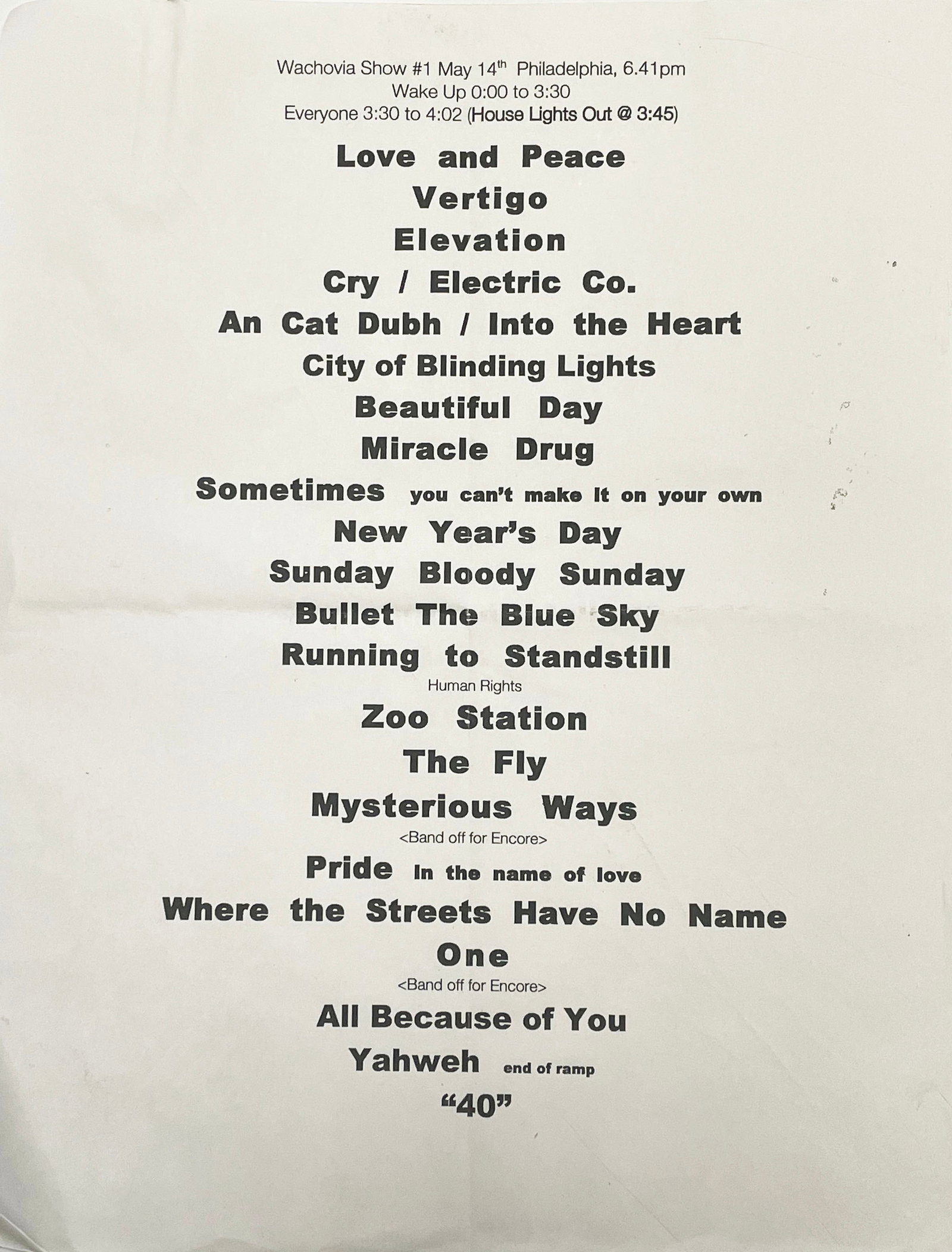 U2 - Original U2 Setlist Vertigo Tour Philadelphia (1 of 2)