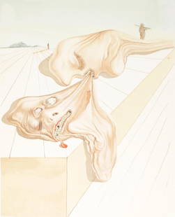 Salvador Dali - Gianni Schicchi's Bite: Artist: Salvador Dali Title: Gianni Schicchi's Bite Year: 1964 Dimensions: 10.25in. by 13in. Edition: Rare one-of-a-kind work of art Publisher: Les Heures Clair