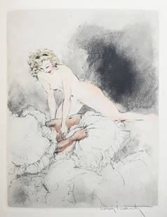 Louis Icart - Lie Back: Artist: Louis Icart Title: Lie Back Year: 1947 Dimensions: 11in. by 8.5in. Edition: From the rare limited edition Publisher: Georges Guillot Editeur: Paris