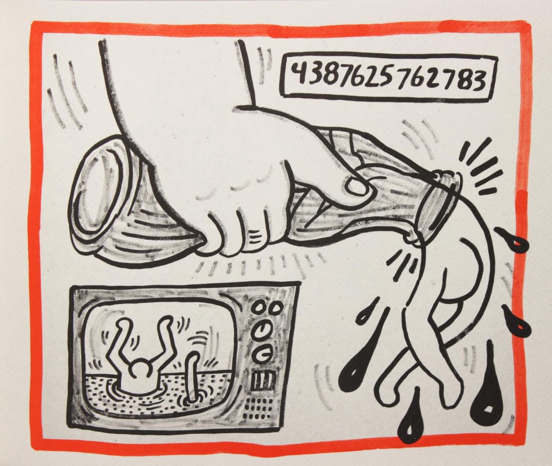 Keith Haring - Untitled: Artist: Keith Haring Title: Untitled Year: 1990 Dimensions: 8.75in. by 10.25in. Edition: From the rare limited edition of 500 Publisher: Bebert Publishing House Su
