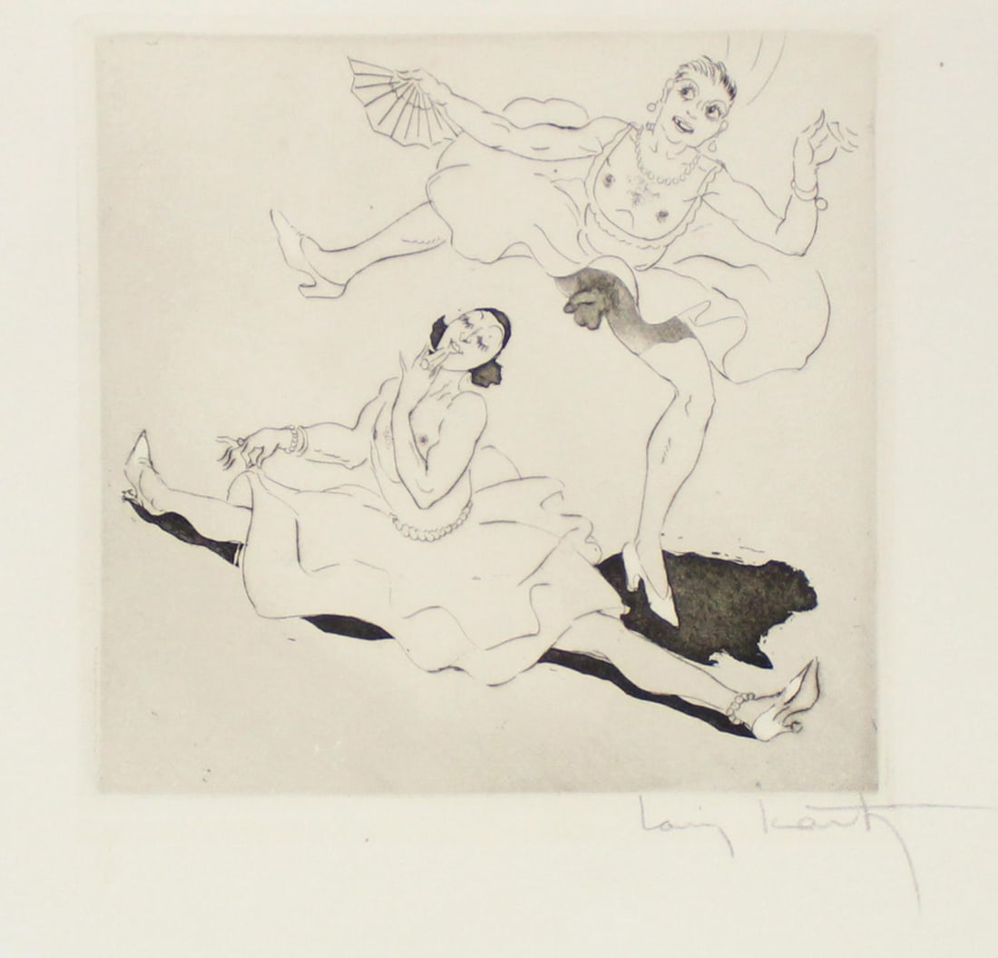 Louis Icart - Drag Queen: Artist: Louis Icart Title: Untitled from La Ronde des Dances Year: 1938 Dimensions: 9 1/8in. by 8 1/2in. Edition: From the rare limited edition of 150 Suite: La