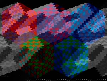 Victor Vasarely - Hexa 5: Artist: Victor Vasarely Title: Hexa 5 Year: 1988 Dimensions: 29 1/2in. by 39 1/2in. Edition: From the rare limited of 300 Publisher: Circle Fine Art Inc