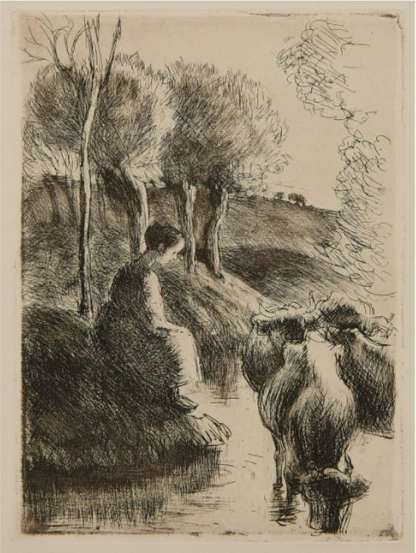 Camille Pissarro - Vachere au Bord de l'Eau (Cowgirl at: Artist: Camille Pissarro Title: Vachere au Bord de l'Eau (Cowgirl at Water's Edge) Year: 1890 Dimensions: 7 5/8in. by 5 1/8in. Edition: From the Rare Limited Edition <