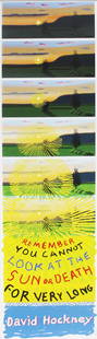 David Hockney - Remember You Cannot Look at the Sun or: Artist: David Hockney Title: Remember You Cannot Look at the Sun or Death for Very Long Year: 2021 Dimensions: 9 3/4in. by 34 3/4in. Edition: From the Rare Limited Edition