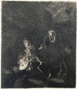 Rembrandt van Rijn (After 1883) - The Flight Into Egypt: Artist: Rembrandt van Rijn (After 1883) Title: The Flight Into Egypt Year: 1883 Dimensions: 6in. by 5in. Edition: From the rare limited edition Suite: LOeuvre C