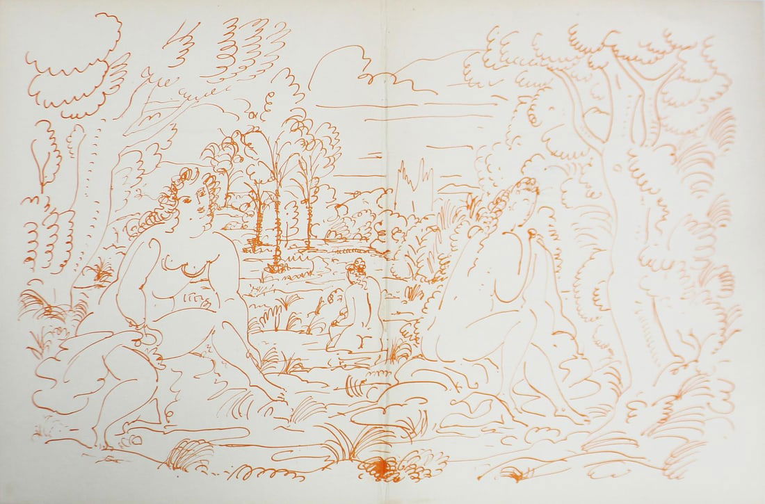 Andre Derain - Figures in a Pool: Artist: Andre Derain Title: Figures in a Pool Year: 1940 Dimensions: 21 1/2in. by 10in. Edition: From the Rare Limited Edition Publisher: Verve Suite