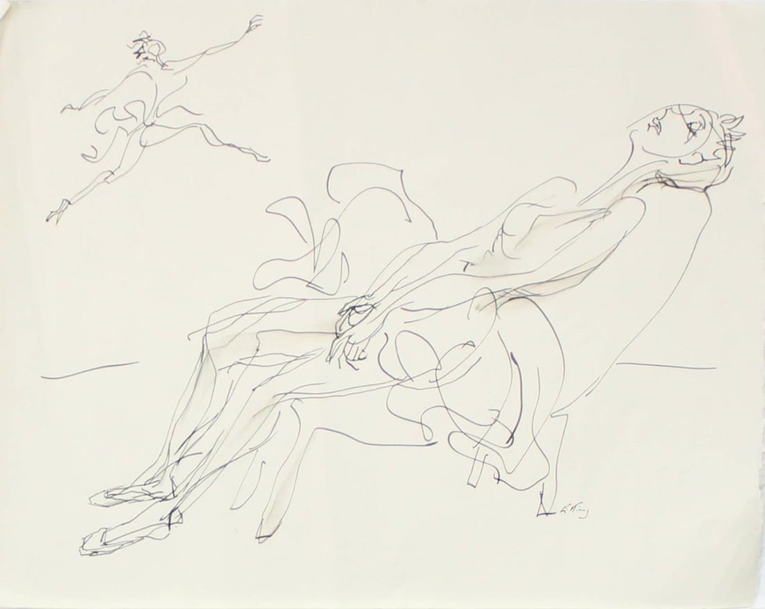 Emlen Etting - Two Figures: Artist: Emlen Etting Title: Two Figures Dimensions: 12 5/8in. by 10in. Edition: Unique One of a Kind Artwork Medium: Original Pen and Ink on Paper Condition: Ex