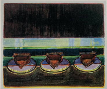 Wayne Thiebaud - Chocolate Pies: Artist: Wayne Thiebaud Title: Chocolate Pies Year: 1991 Dimensions: 9in. by 10.5in. Page Size Edition:From the Limited Edition Printed in 1991 plus Artist Proofs