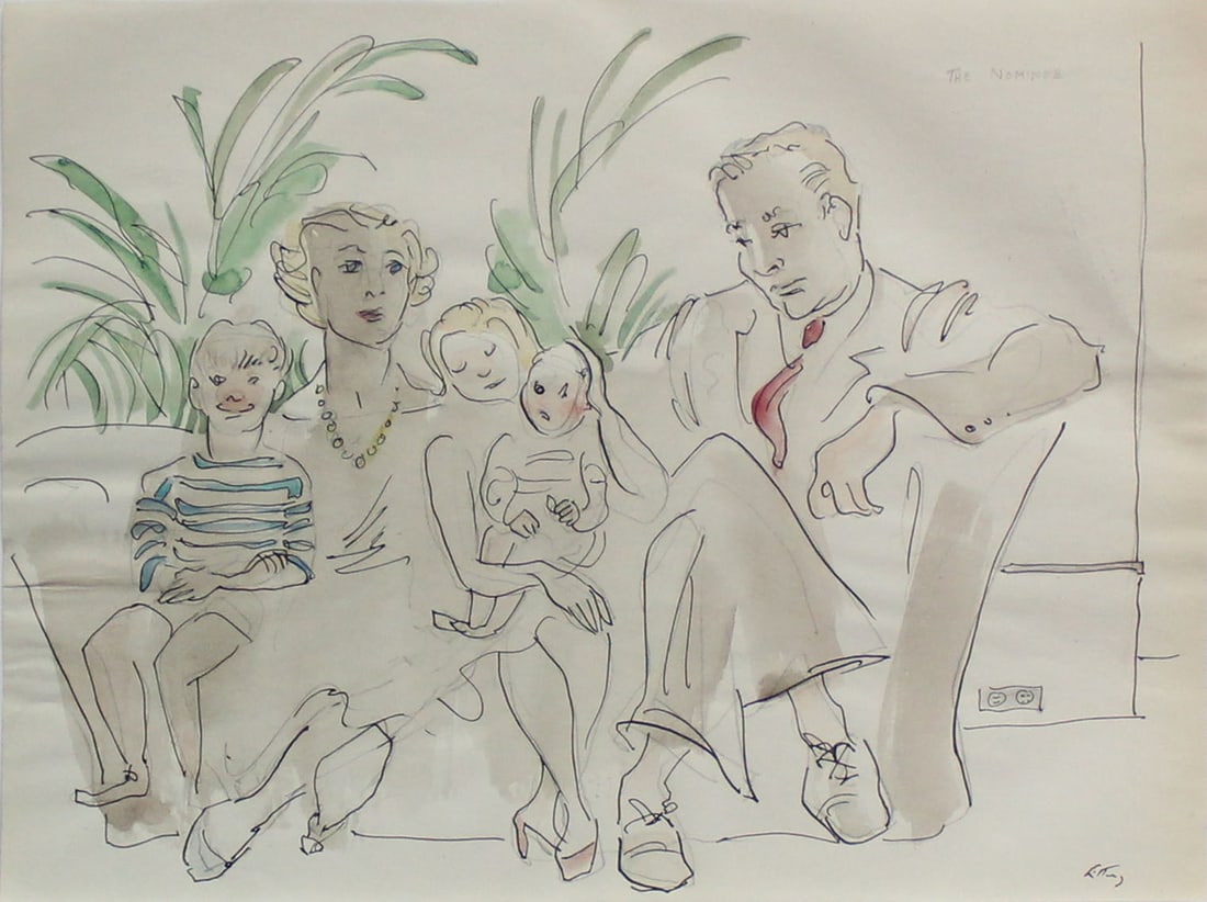 Emlen Etting - The Nominee: Artist: Emlen Etting Title: The Nominee Year: c.1940 Dimensions: 8in. by 10 3/4in. Edition: Unique One of a Kind Artwork Medium: Original Watercolor and Ink on