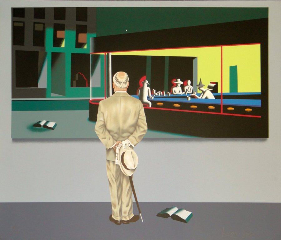 Mark Kostabi - "Perceptions and Reality": Original silkscreen on paper. 1992. 32.75" x 38.5". Hand signed in pencil. Limited edition of 150. COA provided. Guaranteed Authentic.