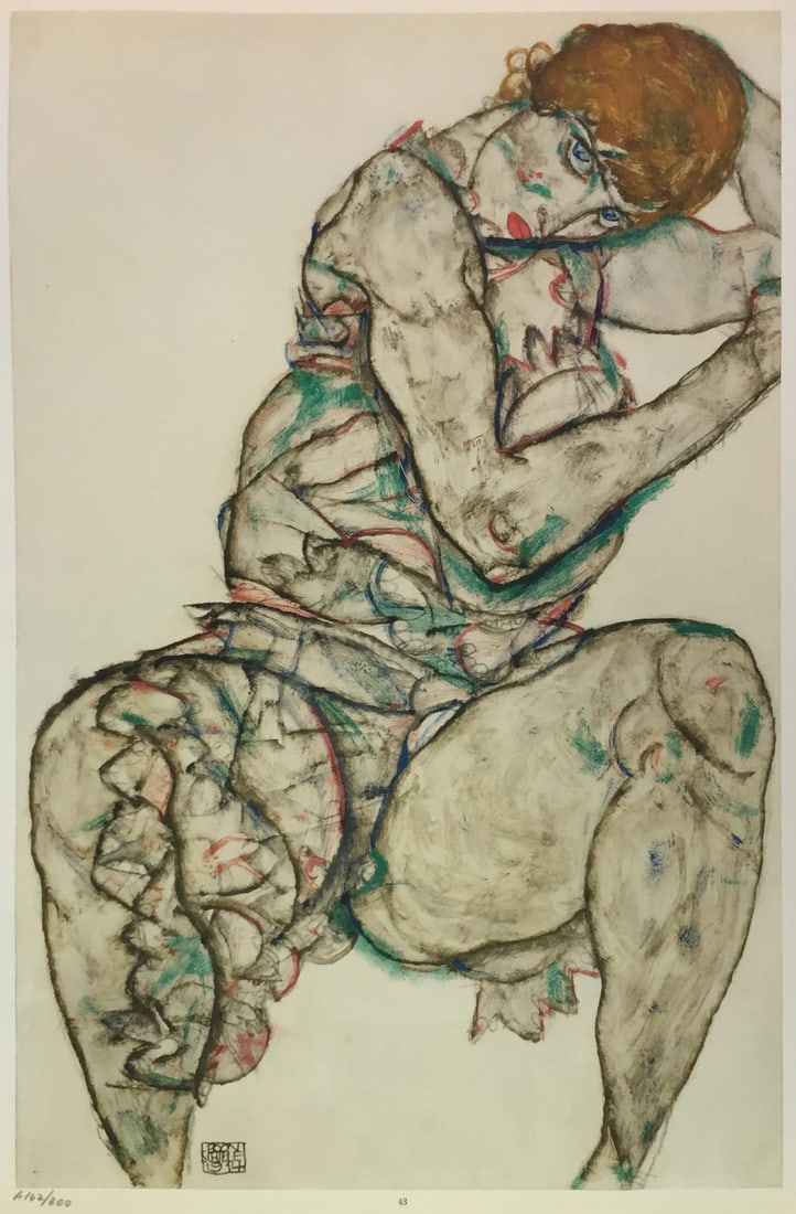 Egon Schiele (After) - Seated Woman with Hand in Hair: Artist: Egon Schiele (After) Title: Seated Woman with Hand in Hair Year: 1969 Dimensions: 19 3/4in. by 14 1/4in. Edition: From the Rare Limited Edition of 300 Publi