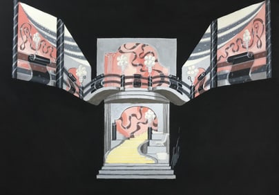 Erte - Untitled Original Gouache (Pink Stage Set)