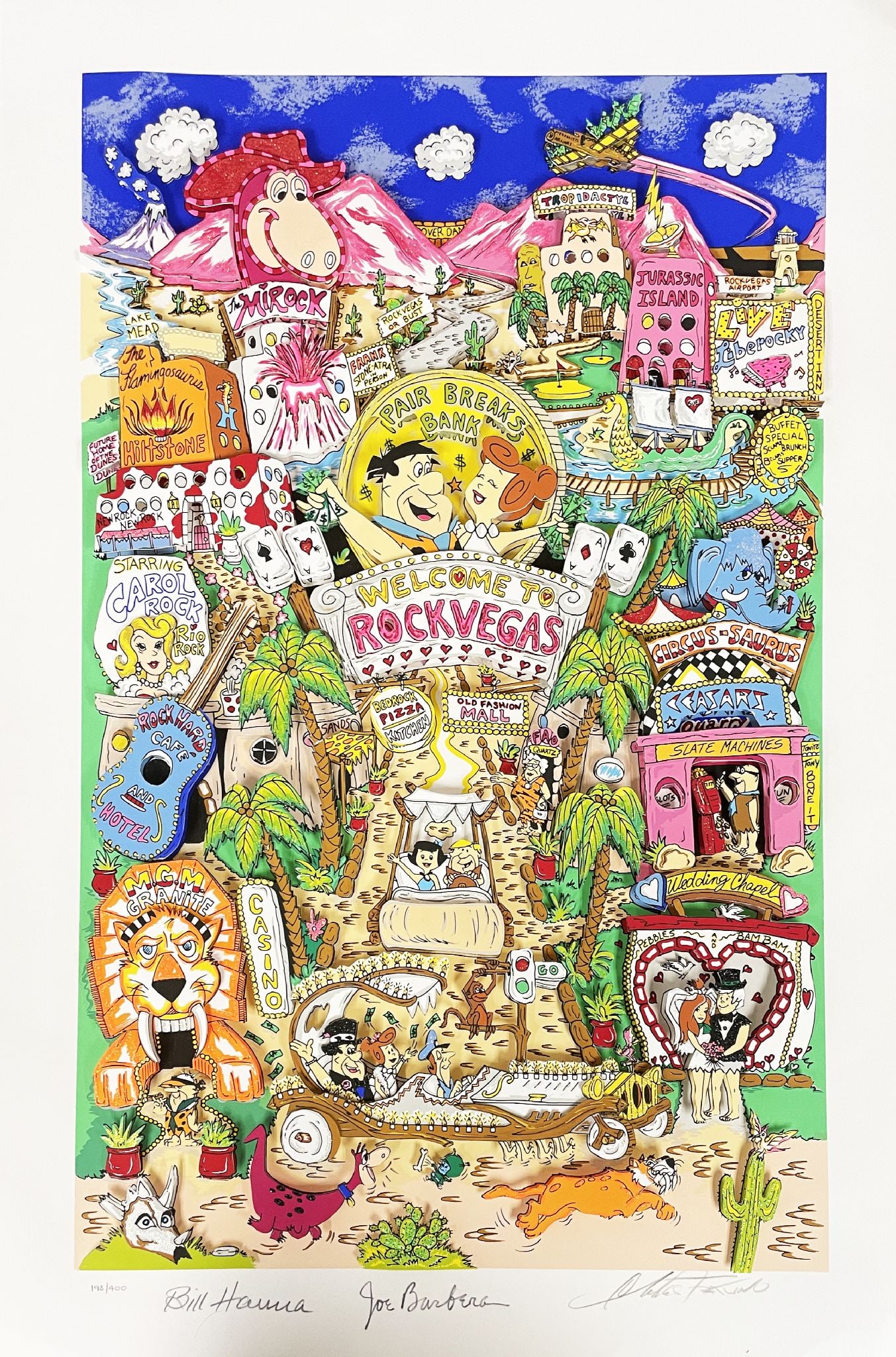 Charles Fazzino - Rock Vegas: Artist: Charles Fazzino Title: Rock Vegas Year: 1996 Dimensions: 24 3/4 x 15 3/4 in. Edition: From the rare limited edition of 200 Medium: 3-D Serigraph on pape