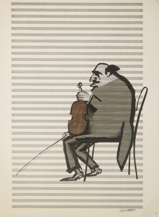 Saul Steinberg - The Violinist: Artist: Saul Steinberg Title: The Violinist Year: 1953 Dimensions: 11in. by 15in. Edition: From the rare limited artist edition Suite: Derriere Le Miroir 53-54