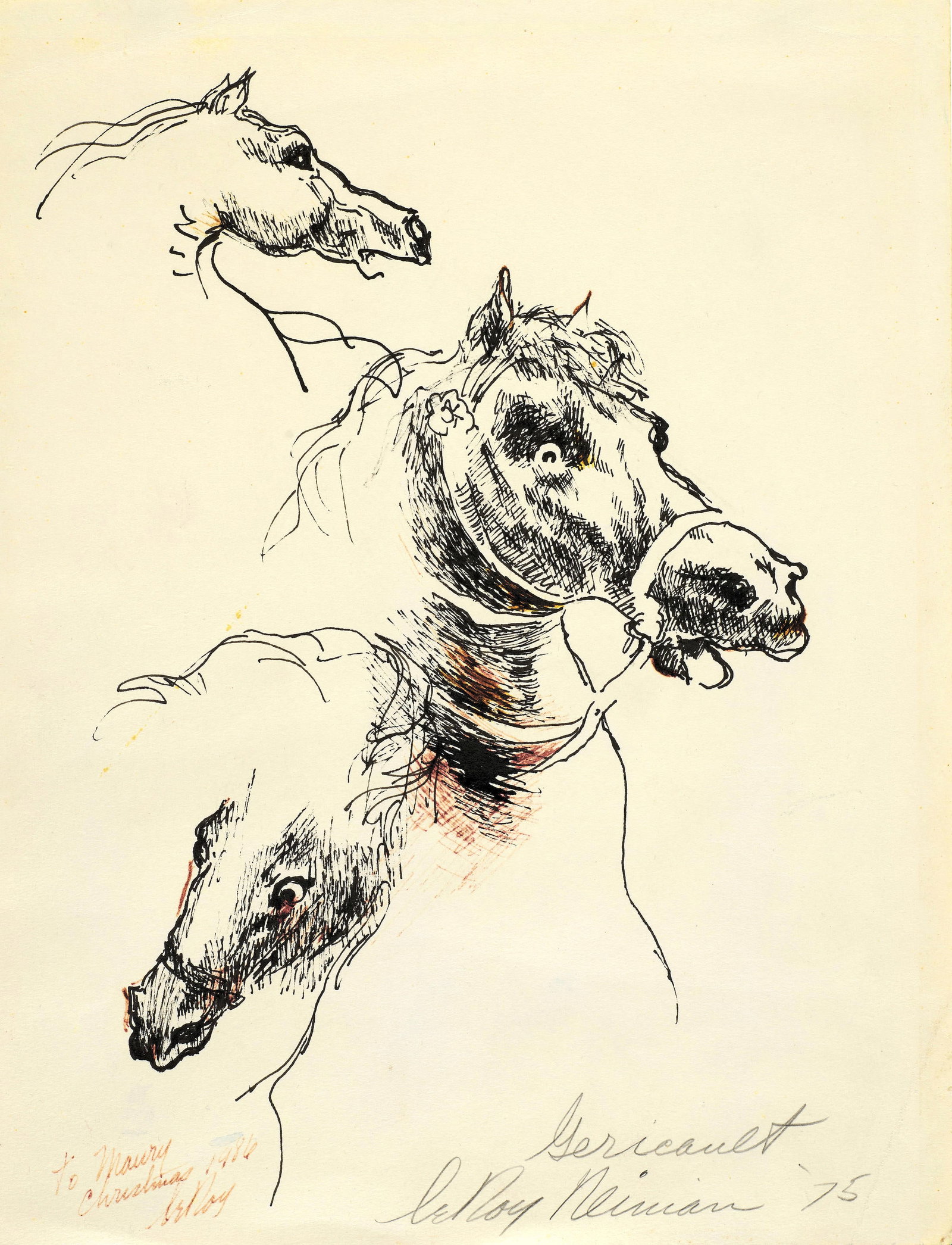 Leroy Neiman - Gericault: Artist: Leroy Neiman Title: Gericault Year: 1975 Dimensions: 12 1/8in. by 9 1/2in. Edition: Unique One of a Kind Artwork Medium: Ink and Graphite on Paper <