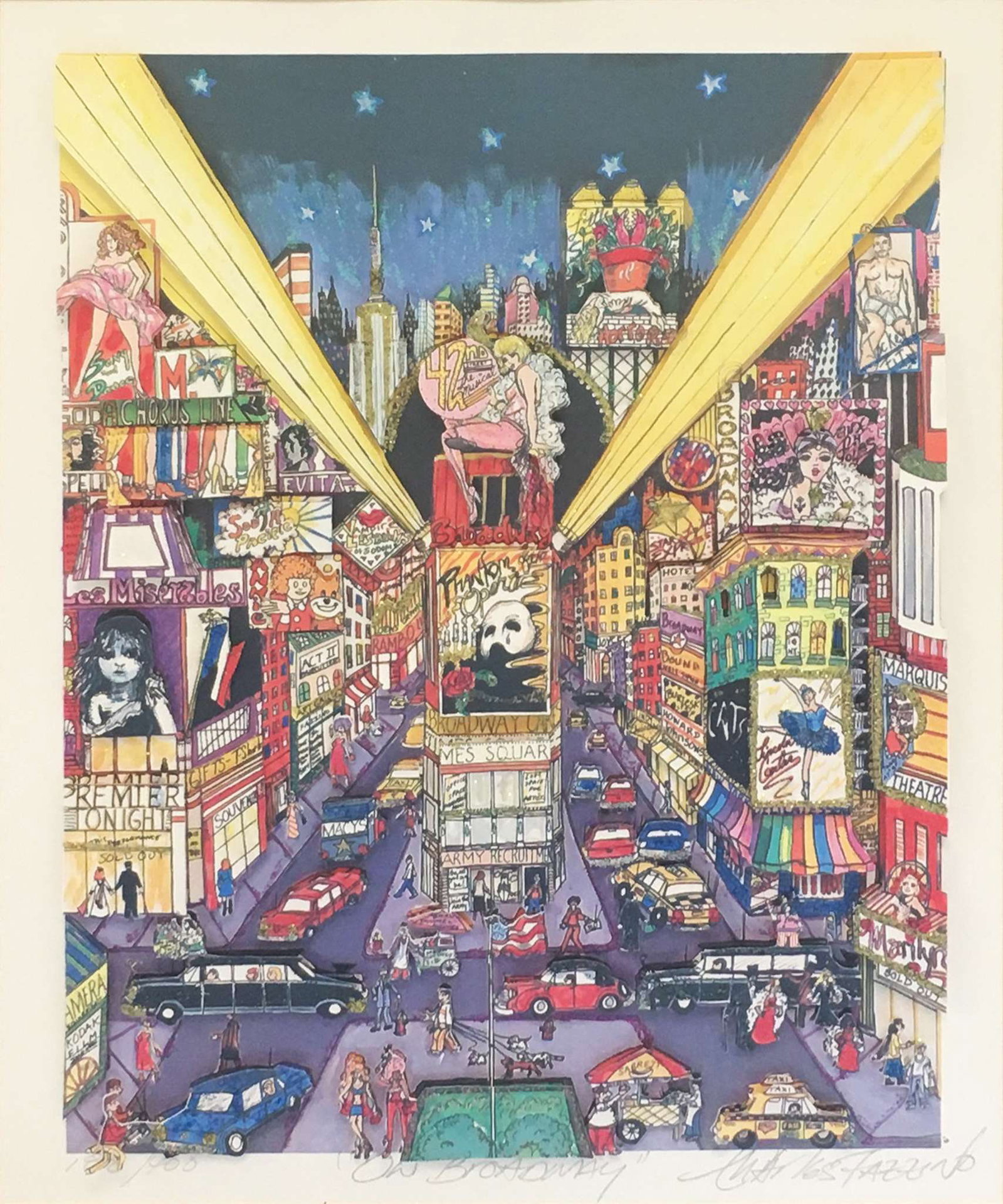 Charles Fazzino - On Broadway: Artist: Charles Fazzino Title: On Broadway Edition: Numbered from the Rare Limited Edition of 400 Medium: Original mixed media 3D serigraph Condition: Excellent Sig
