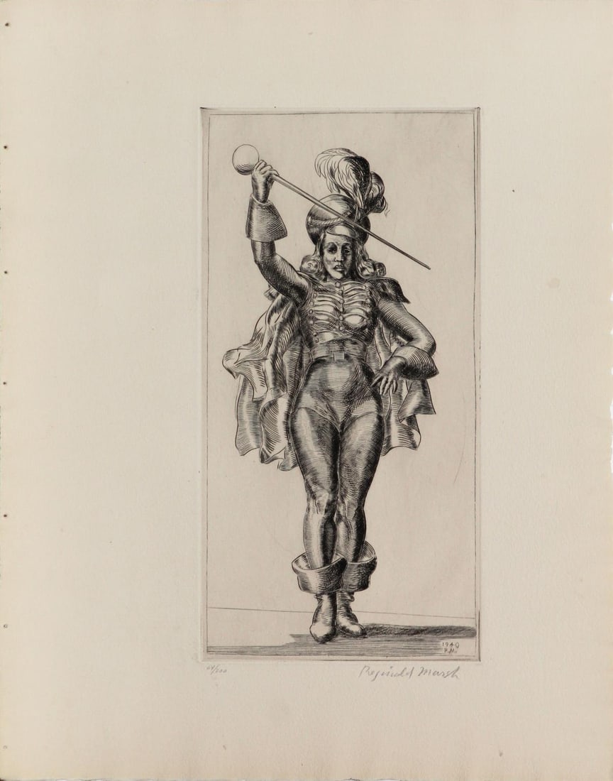 Reginald Marsh - Drum Majorette: Artist: Reginald Marsh Title: Drum Majorette Year: 1947 Dimensions: 16 1/2in. by 13in. Edition: 64 from the rare limited edition of 300 Publisher: Laurel Gallery New York</