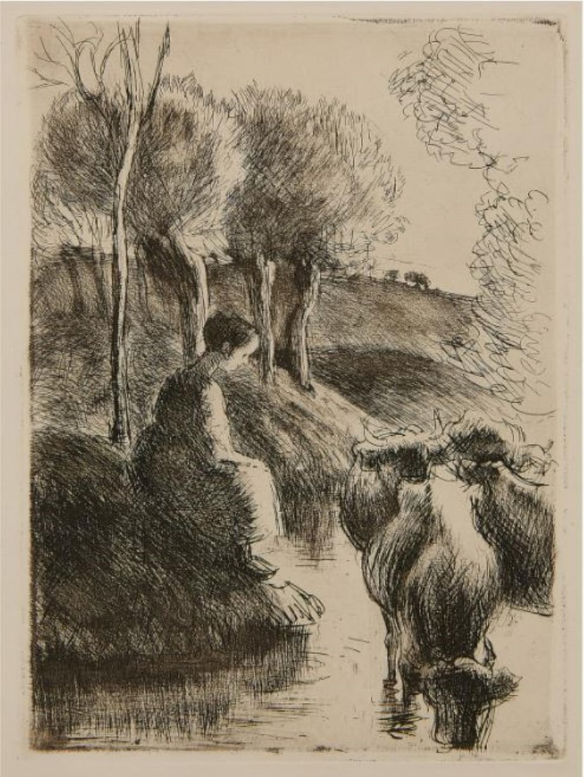 Camille Pissarro - Vachere au Bord de l'Eau (Cowgirl at: Artist: Camille Pissarro Title: Vachere au Bord de l'Eau (Cowgirl at Water's Edge) Year: 1890 Dimensions: 7 5/8in. by 5 1/8in. Edition: From the Rare Limited Edition <